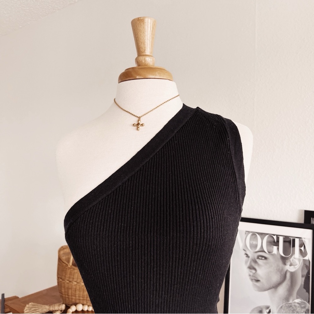 RIBBED BACKLESS ONE SHOULDER TOP #0353 - Picture 3 of 6